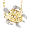 14k Yellow Gold and Rhodium Turtle Necklace with Diamond Accents