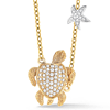 14k Yellow Gold Turtle Necklace with Starfish Charm  Diamond Accents