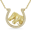 14k Yellow Gold Double Horse and Horseshoe Diamond Necklace