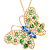 14k Yellow Blue Sapphire Green Garnet Butterfly Necklace With Diamonds