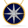 14k Yellow Gold .13 ct tw Diamond and Lapis Compass Necklace