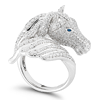 14k White Gold Horse .15 ct tw Pave Diamond Ring with Blue Sapphire