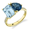 Sloane Street 18k Yellow Gold Toi et Moi Pear and Emerald Cut Blue Topaz Two-Stone Ring with Diamonds