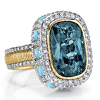 Sloane Street 18k Yellow Gold London Blue Topaz Ring With Turquoise Edge And Diamonds