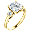 2.68 ct Forever One 3-Stone Cushion Moissanite Ring 14k Yellow Gold
