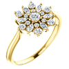 14k Yellow Gold 1/2 ct Diamond Starburst Cluster Ring