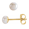 14K Yellow 3mm Cultured Freshwater Pearl Button Earrings 