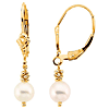 14k Yellow Gold 6mm Freshwater Cultured Pearl Cluster Lever Back Earrings