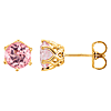 14k Yellow Gold 2 ct tw Baby Pink Topaz Crown Stud Earrings