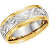 18k Yellow Gold and Platinum 7mm Patterned Wedding Band