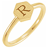 14k Yellow Gold Hexagon Signet Initial Ring
