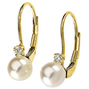 14kt Yellow Gold 6mm Akoya Cultured Pearl Diamond Lever Back Earrings