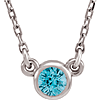 14kt White Gold 2/5 ct Blue Zircon Bezel 18in Necklace