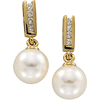 14kt Yellow Gold 7.5mm Akoya Cultured Pearl Diamond Drop Earrings