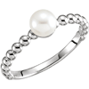 14kt White Gold 6mm Freshwater Cultured Pearl Ring with Beaded Finish