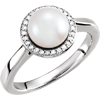 14kt White Gold 8mm Freshwater Cultured Pearl Halo Ring with Diamonds