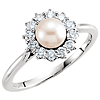 14k White Gold 8mm Freshwater Cultured Pearl Halo Ring Diamonds