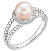 14k White Gold 7mm Freshwater Cultured Pearl Ring with Diamonds