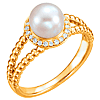 14k Yellow Gold 7mm Freshwater Cultured Pearl Ring with Diamonds