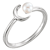 14k White Gold Freshwater Cultured Pearl Crescent Moon Ring