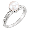 14k White Gold Freshwater Cultured Pearl Diamond Vintage Style Ring