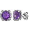 Sterling Silver Halo Amethyst and Diamond Earrings
