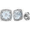 Sterling Silver Halo 1.5 ct Aquamarine and Diamond Earrings