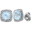 Sterling Silver Halo Blue Topaz and Diamond Earrings