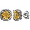 Sterling Silver Halo Citrine and Diamond Earrings
