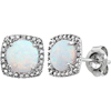 Sterling Silver Halo Created Opal and Diamond Earrings