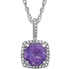 18in Sterling Silver Halo Amethyst and Diamond Necklace