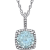 Sterling Silver Halo 1.3 ct Aquamarine and Diamond Necklace