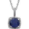 18in Sterling Silver Halo Created Blue Sapphire and Diamond Necklace
