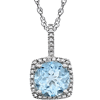 18in Sterling Silver Halo Blue Topaz and Diamond Necklace