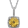 Sterling Silver Halo Citrine and Diamond 18in Necklace