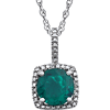 18in Sterling Silver Halo Created Emerald and Diamond Necklace