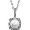 18in Sterling Silver Halo Freshwater Pearl and Diamond Necklace