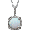 18in Sterling Silver Halo Created Opal and Diamond Necklace