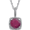Sterling Silver Halo Created Ruby and Diamond 18in Necklace