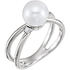 14k White Gold Freshwater Cultured Pearl and Diamond Crossover Ring