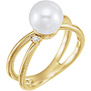Freshwater Cultured Pearl and Diamond Crossover Ring 14k Yellow Gold