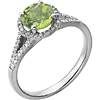 14kt White Gold 1.45 ct Peridot Halo Ring with 1/5 ct Diamonds