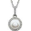 14kt White Gold Freshwater Cultured Pearl 18in Necklace with Diamonds