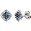 14kt White Gold 1/5 ct Blue and White Diamond Square Cluster Earrings
