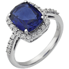 14k White Gold 2.6 ct Cushion Created Blue Sapphire Ring with Diamonds