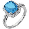 14kt White Gold 3.5 ct Cushion Swiss Blue Topaz Ring with Diamonds