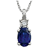 14k White Gold 1.1 ct Created Blue Sapphire Necklace with Diamond