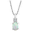 14k White Gold 0.5 ct Oval Created Opal Necklace with Diamond
