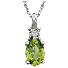 14k White Gold 0.85 ct Oval Peridot Necklace with Diamond