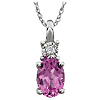 14k White Gold 1.1 ct Oval Created Pink Sapphire Necklace with Diamond